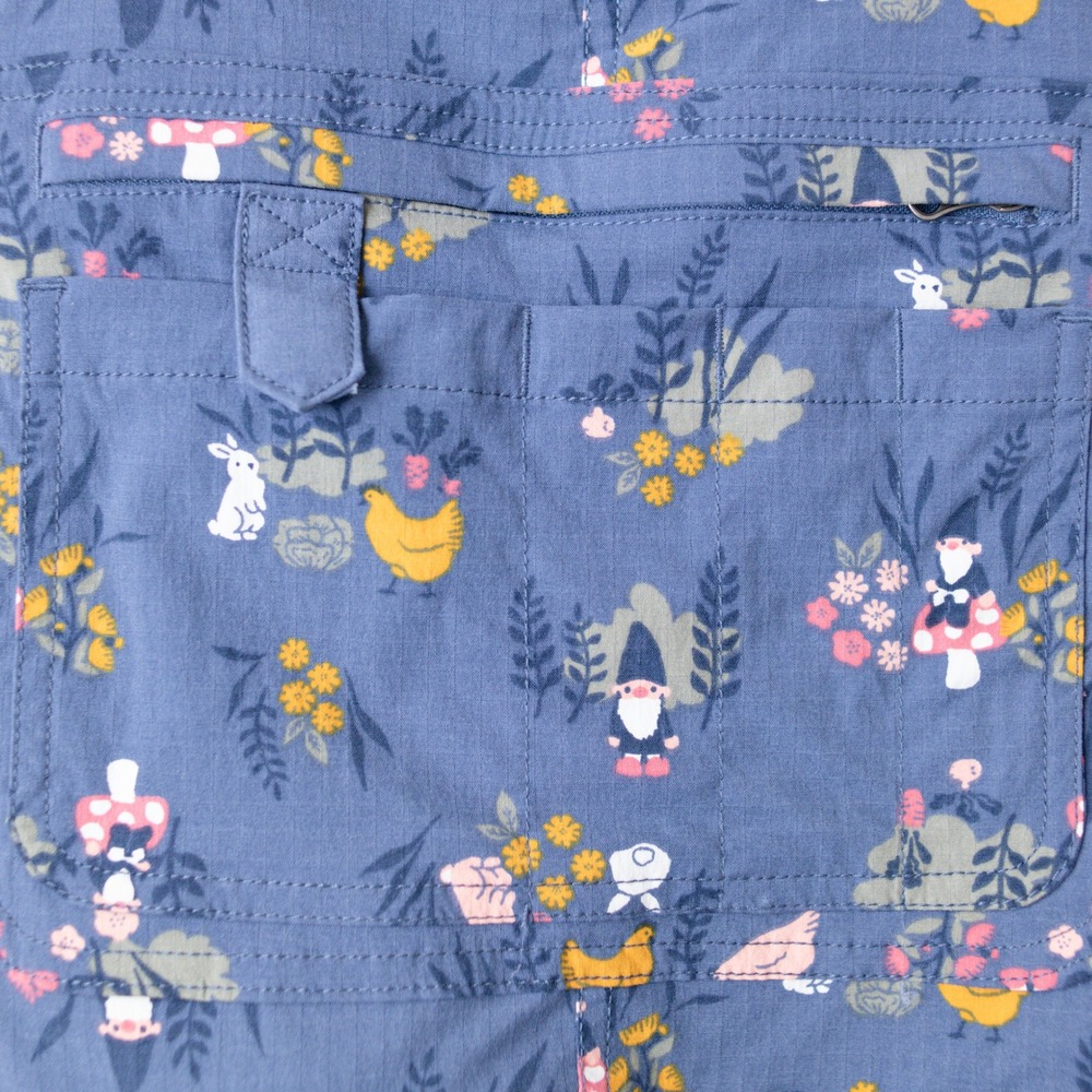 Duluth Trading Gardening Overalls Womens S Blue Gnomes Bunnies Shortalls Cottage - Picture 2 of 11